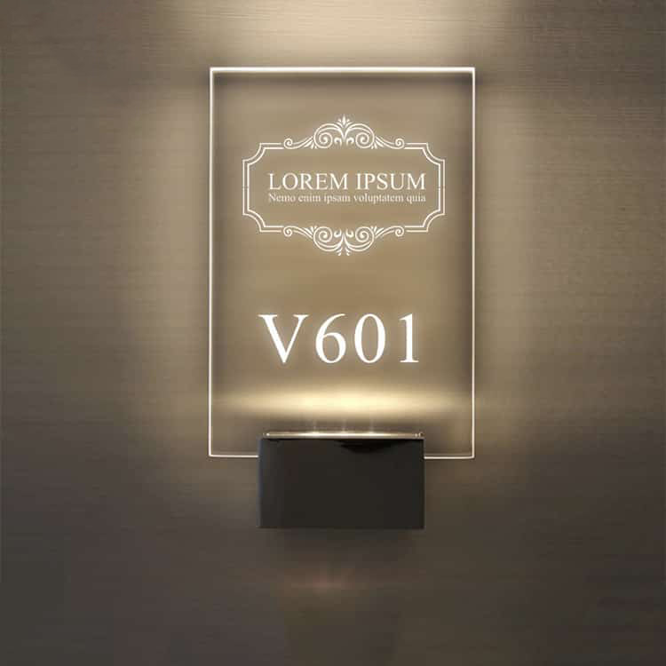 LED Acrylic Sign Edge Lit Wall Hotel Room Number Plaque