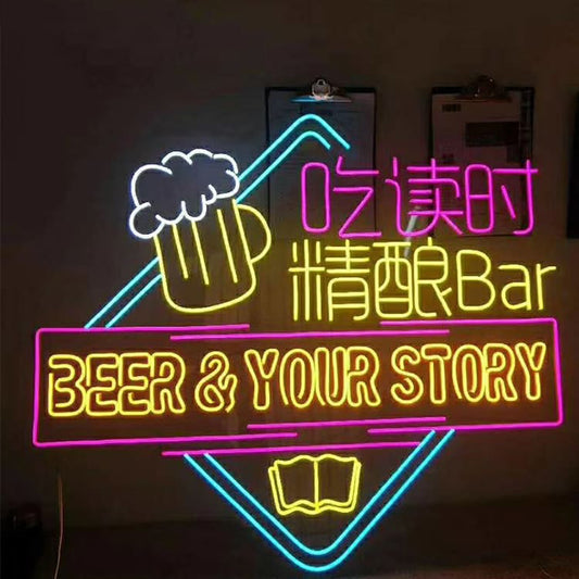 Neon Bar Sign Illuminated Beer Display LED Signage